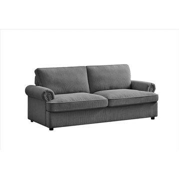 Contemporary Sleeper Sofa, Cushioned Polyester Seat With Curved Arms, Gray