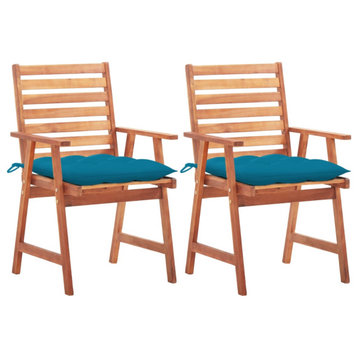 vidaXL Patio Dining Chairs 2-Piece With Cushions Solid Acacia Wood