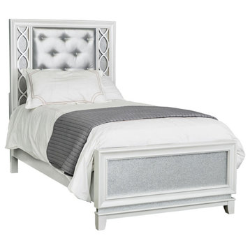 Starlight Twin Fabric Upholstered Panel Youth Bed in Pearlized White