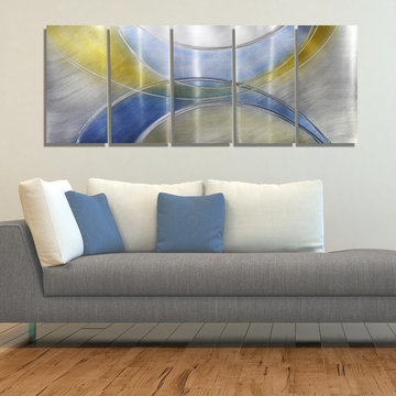 Light Of Day - Abstract Blue, Silver, and Golden Yellow Metal Wall Painting