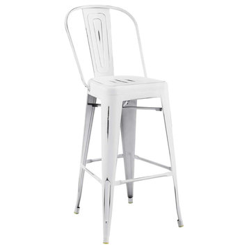 Industrial Country Farm Bar Dining Bar Stool, Metal Steel, White