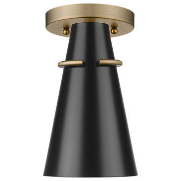 Golden Lighting Reeva Semi-Flush, Modern Brass With Matte Black