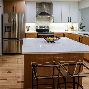 Two Tone Contemporary Euro Beech Wood and White Cabinetry Kitchen