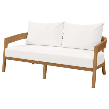 Lounge Loveseat Sofa, White Natural, Teak Wood, Modern, Outdoor Hospitality