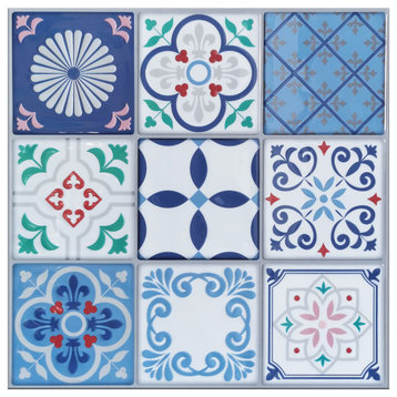 Peel and Stick Backsplash Tiles, Moroccan, 4.84 Sq.Ft., Blue