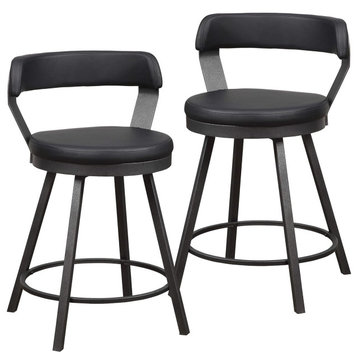 Set Of 2 Swivel Counter Stool, Metal Base With Rounded Faux Leather Seat
