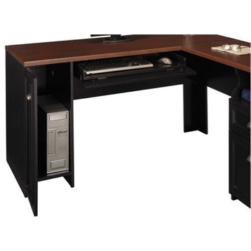 Bowery Hill Farmhouse Wood L-Shaped Computer Desk in Antique Black/Cherry
