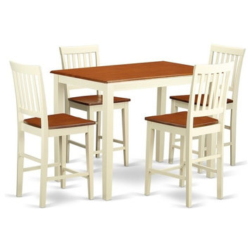 5-Piece Counter Height Set, Pub Table And 4 Bar Stools With Backs