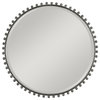 Elegant Beaded Spheres Round 32" Wall Mirror Vanity Mantel Black Silver Metal