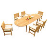 7-Piece Outdoor Teak Dining Set, 117" Extension Oval Table, 6 Devon Arm Chairs