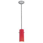 Access Lighting - Access Lighting 28030-3R-BS/RED Cylinder - 10" 1 LED Glass Pendant with Rod - No. of Rods: 3  Canopy Included: TRUE  Shade Included: TRUE  Cord Length: 120.00  Canopy Diameter: 5.25 x 1. Rod Length(s): 22.00  Color Temperature:   Lumens:Cylinder 10" 11W 1 LED Rod Pendant Brushed Steel *UL Approved: YES *Energy Star Qualified: n/a  *ADA Certified: n/a  *Number of Lights: Lamp: 1-*Wattage:11w LED bulb(s) *Bulb Included:Yes *Bulb Type:LED *Finish Type:Brushed Steel
