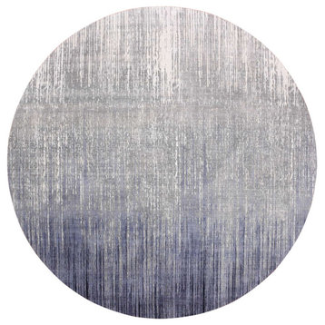 Blue/Gray Hand Knotted Modern Ombre Pure Wool Round Oriental Rug, 12'1"x12'2"