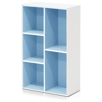 Furinno 11069 5-Cube Reversible Open Shelf, White/Light Blue