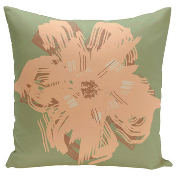Polyester Pillow, Floral, Green, Teal, Peach, 16"x16"