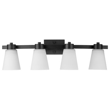 Prominence Home Fairendale Bath and Vanity Light, Matte Black, 4 Light, Frosted Glass