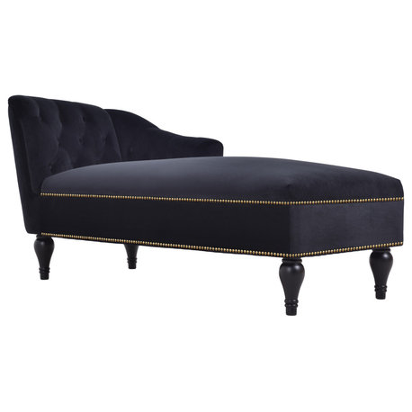 TATEUS Velvet Tufted Chaise Lounge, Right-Arm Facing, Black