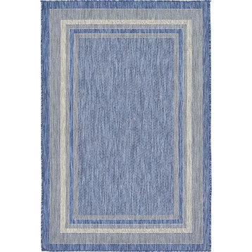 Unique Loom Blue Soft Border Outdoor 4' 0 x 6' 0 Area Rug