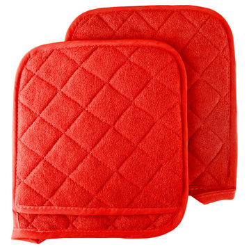 2 Piece Oversized Heat Resistant Quilted Cotton Pot Holders By Lavish Home, Red