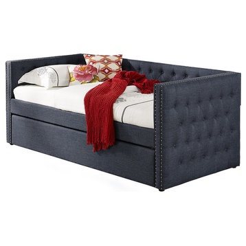 Twin Tufted Nailhead Daybed With Trundle, Trina Gray
