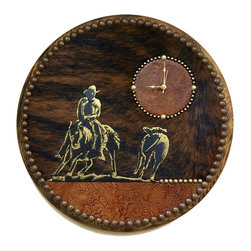 S Cowboy - Embossed Leather & Cowhide Clock - Wall Clocks