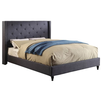 Furniture of America Vayla Transitional Fabric Wingback Queen Bed in Blue