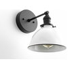 Industrial Wall Sconce, White Metal Shade, Black