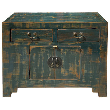 Oriental Distressed Teal Green Blue Credenza Sideboard Table Cabinet Hcs6147