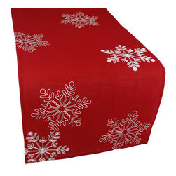 Xia Home Fashions - Christmas Red Table Runner Embroidered With White Snowflakes, 15x90 - Table Runners