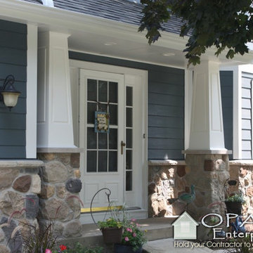Front - Stone & James Hardie Evening Blue & Arctic White, with Andersen Windows