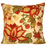 Studio Design Interiors - Alhambra Square 90/10 Duck Insert Throw Pillow With Cover, 22X22 - A timeless richness glows from this beautiful, inviting floral, with coordinated green texture back.