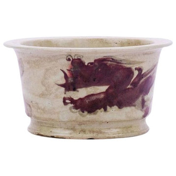 Flower Pot Planter Dragon Underglazed Red Colors May Vary Variable
