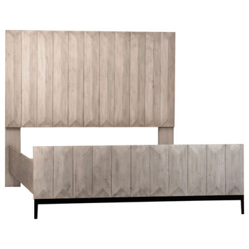 Aldwell Pine Modern Panel Bed, Light Grey Wash, Queen