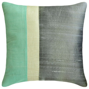 Sea Green & Grey Silk Block Patchwork 12"x12" Pillow Cover - Splendour Sea Green