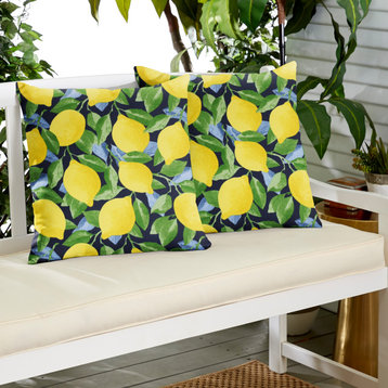 Yellow Lemons Outdoor Pillows Set, 16x16
