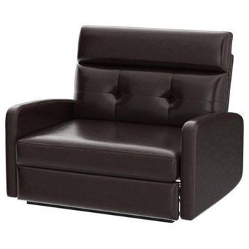 Modern Reclining Loveseat, Faux Leather Seat With Square Arms, Brown