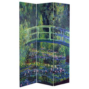 6' Tall Double Sided Works of Monet Canvas Room Divider, Water Lily/Garden