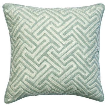 Decorative 14"x14" Maze Bouclet Embroidery Blue Linen Pillow Cover - Dream Maze