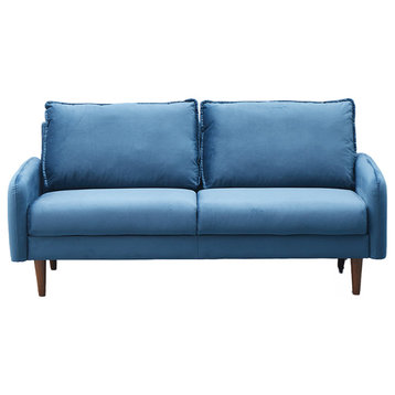 Kingway Furniture Almor Velvet Living Room Sofa, Prussian Blue