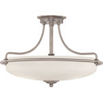 Quoizel - Quoizel GF1721AN Four Light Semi-Flush Mount Griffin Antique Nickel - This understated style provides a stylish soft modern look for most any room. The etched shade is painted white inside diffusing the light evenly and illuminating your home with a soothing glow. It is held in place by softly curved arms and is available in three finishes: Antique Nickel Polished Chrome Palladian Bronze and Weathered Brass.