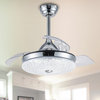 Crystal Shade Pendant Ceiling Fan with Concealable Fan Blades, Chrome