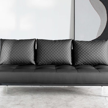 Sly Deluxe Q Black Leather Sofa Bed / Chromed Legs by Innovation USA - $1530.00