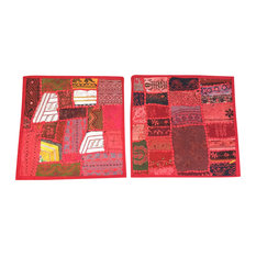Ethnic Pink Cushion Cover Patchwork Embroidered Cotton Square Pillow Cases