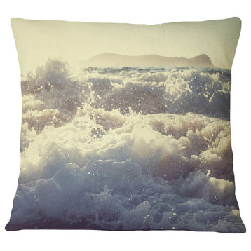 Roaring White Waves on Beach Seascape Throw Pillow, 16"x16"