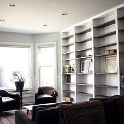 Contrast Built-in Bookcases in Living Room - Display And Wall Shelves 