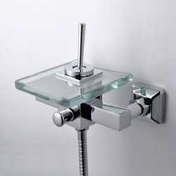 Contemporary Waterfall Tub Faucet with Glass Spout Wall Mount T0805-1W - Bathtub Faucets