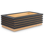 Meridian Furniture - Rory Black Faux Leather Coffee Table, Black, Rectangular, Natural Finish - Put emphasis on style when you add this Rory coffee table to your current setup. This handsome table features a stacked look with soft black vegan leather accents against a natural finish oak veneer. The look of leather and oak forms an exciting contrast that's not lost on guests or others. A lip across the top of the table keeps things from sliding off, and its retangle shape makes it ideal for adding alongside a corner sectional or other large seating group.