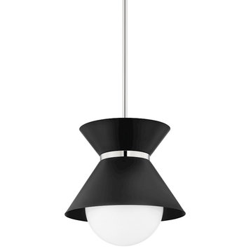 Troy Lighting Scout 1-LT Small Pendant, BK/Polished Nickel/Opal