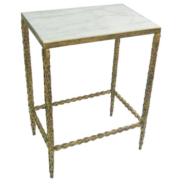 Marble Top Gold Iron Side Table Ornate Leaves Accent Lamp End White