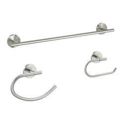 Designers Impressions - Contemporary Series 3 Piece Satin Nickel Bathroom Hardware Set - Bathroom Accessory Sets
