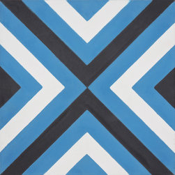 Moroccan Mosaic and Tile House - Jadida Handmade Cement Tile, Blue/Black/White, Sample - Wall And Floor Tile